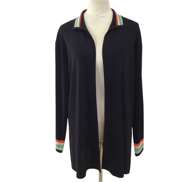 Misook Black Open Front Cardigan With Colorful Accents Size L - Picture 3 of 11